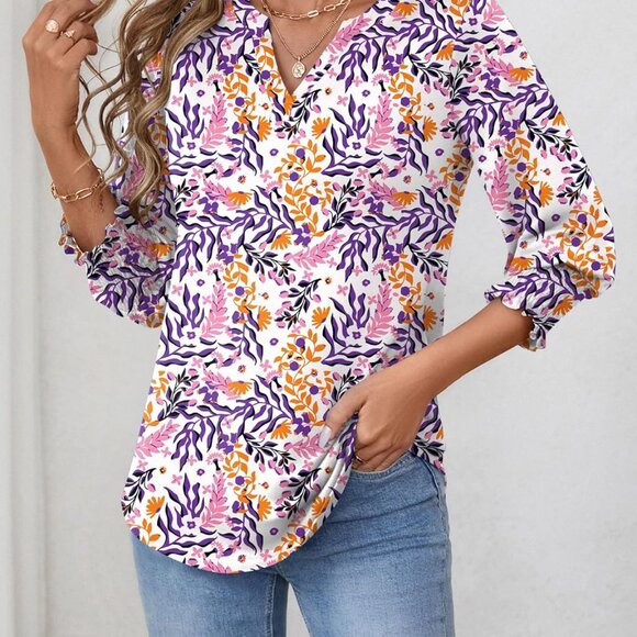 Women's 2025 Fashion Tops 3/4 Length Sleeve Business Casual Blouses Summer Tees - Picture 2 of 6